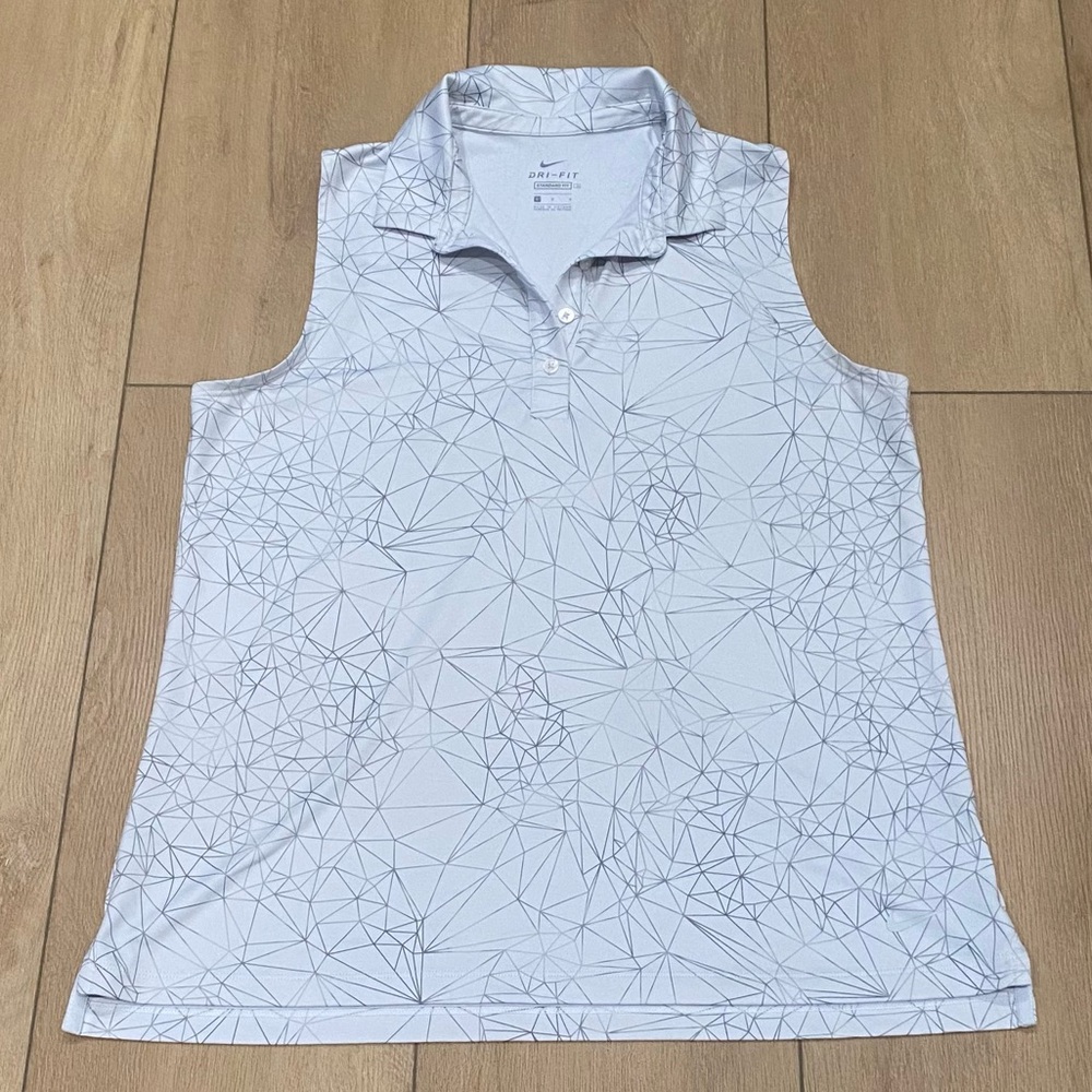 Nike Dri-FIT Sleeveless Golf Polo – White Geometric Print (Size L)